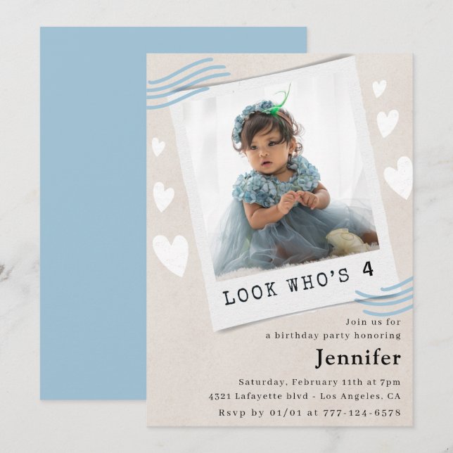 Cartes d'invitation pour un 4ème anniversaire (Devant / Derrière)