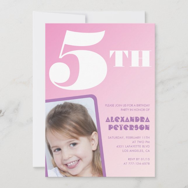Cartes d'invitation pour un 5ème anniversaire avec (Devant)