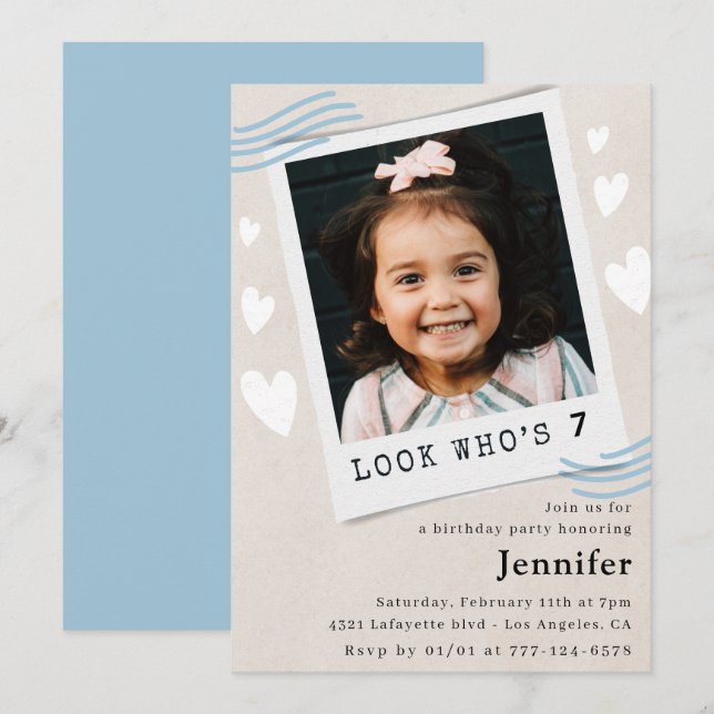 Cartes d'invitation pour un 7ème anniversaire (Devant / Derrière)