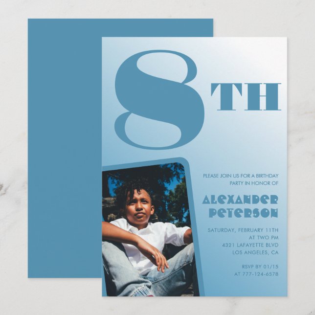 Cartes d'invitation pour un 8ème anniversaire avec (Devant / Derrière)