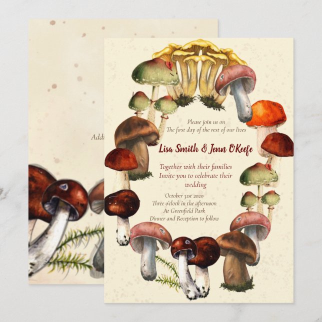 Cartes d'invitation pour un cercle de champignons  (Devant / Derrière)