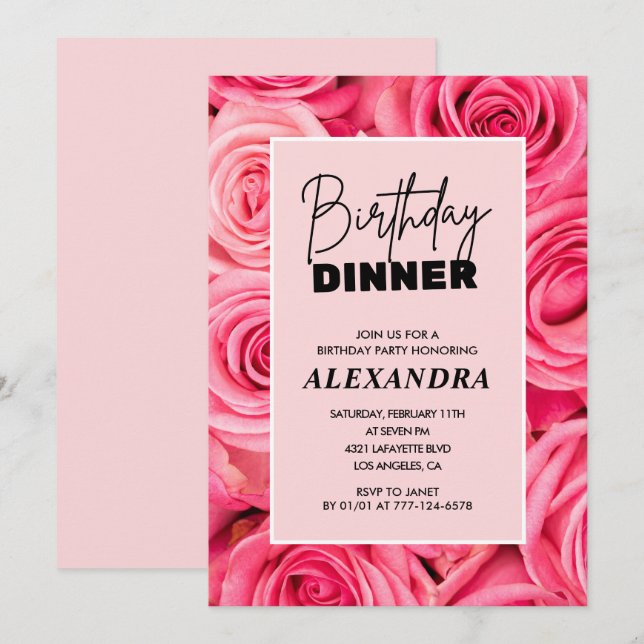 Cartes d'invitation pour un dîner d'anniversaire f (Devant / Derrière)