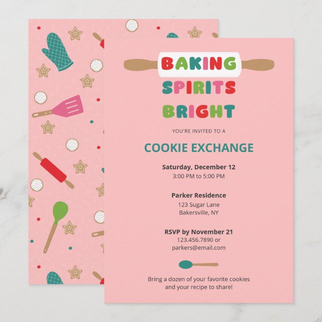 Cartes d'invitation pour un échange de biscuits de (Devant / Derrière)