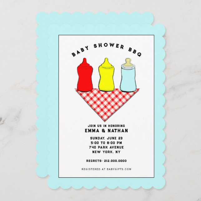 Cartes d'invitation pour une Baby Shower BBQ (Devant / Derrière)