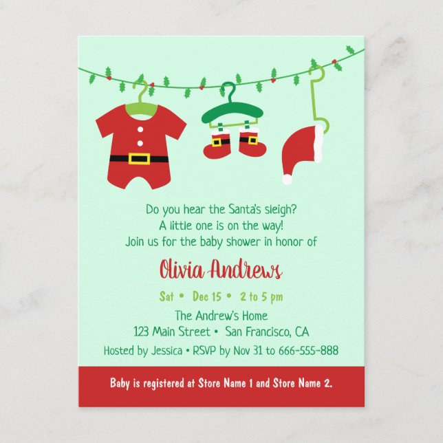 Cartes d'invitation pour une baby shower de Noël a (Devant)