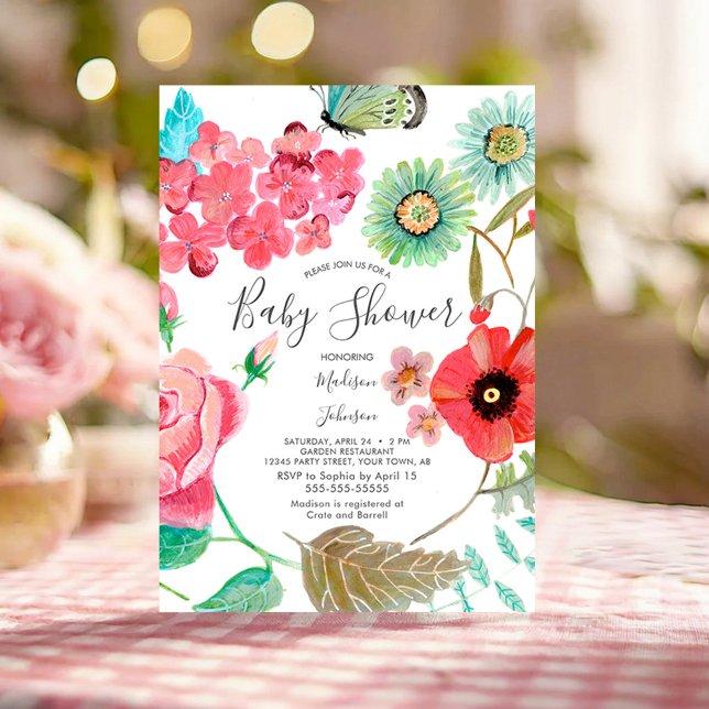 Cartes d'invitation pour une Baby Shower sur le th (Wildflower Garden Baby Shower Floral Party Invites)