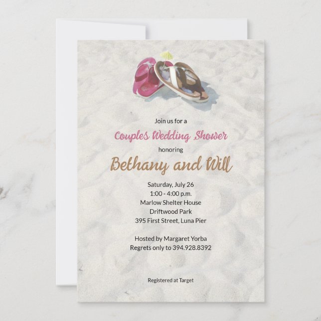 Cartes d'invitation pour une douche de plage avec  (Devant)