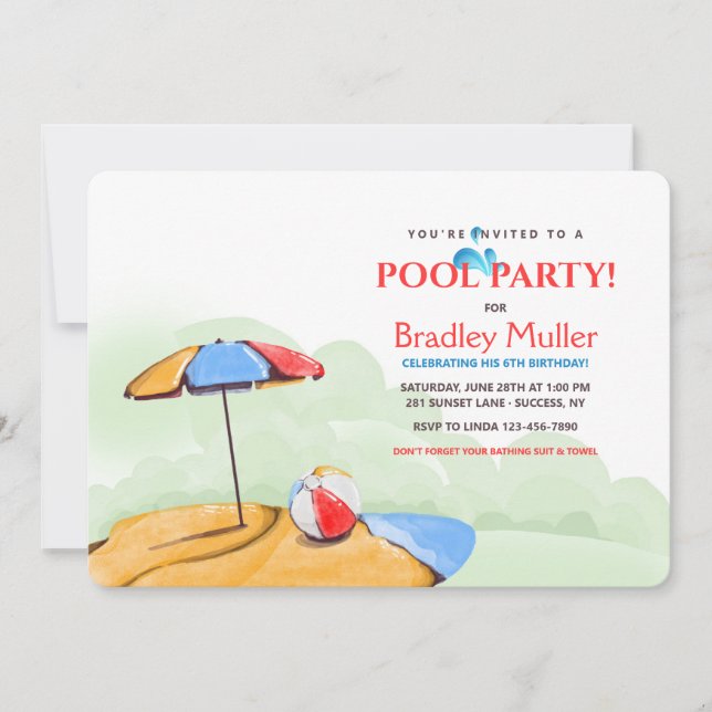 Cartes d'invitation pour une fête à la plage ou à  (Devant)