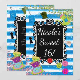 Cartes d'invitation pour une fête à thé Alice au p