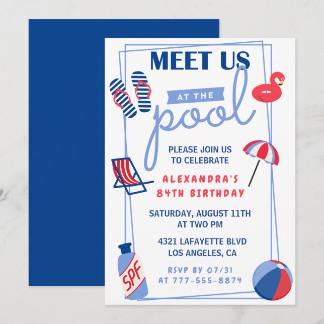 Cartes d'invitation pour une fête au bord de la pi (Devant / Derrière)