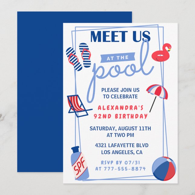 Cartes d'invitation pour une fête au bord de la pi (Devant / Derrière)
