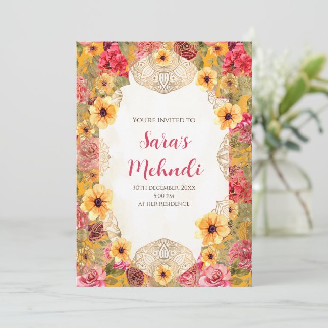 Cartes d'invitation pour une fête au henné & invit (Debout devant)