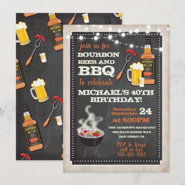 Cartes d'invitation pour une fête Bourbon Bière &  (Devant / Derrière)