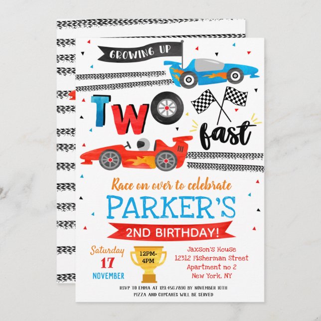  Cartes d'invitation pour une fête d'anniversaire  (Devant / Derrière)