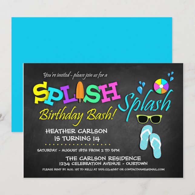 Cartes d'invitation pour une fête d'anniversaire à (Devant / Derrière)