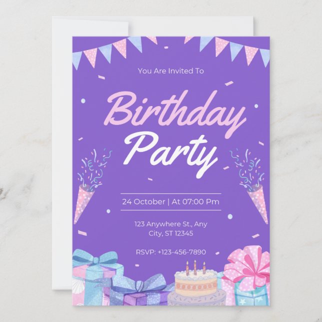 Cartes d'invitation pour une fête d'anniversaire v (Devant)