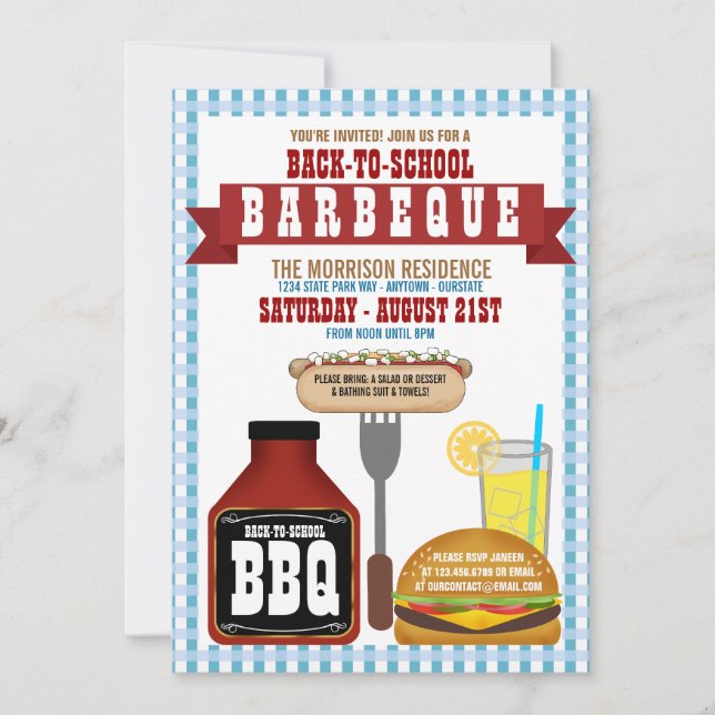 Cartes d'invitation pour une fête de barbecue de r (Devant)