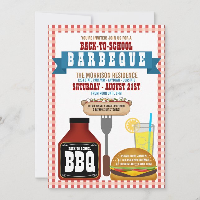 Cartes d'invitation pour une fête de barbecue de r (Devant)