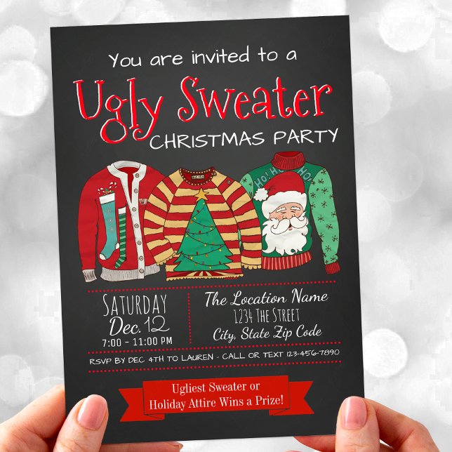 Cartes d'invitation pour une fête de Noël au pull  (Ugly sweater Christmas party invitation. Available for digital download and print.)