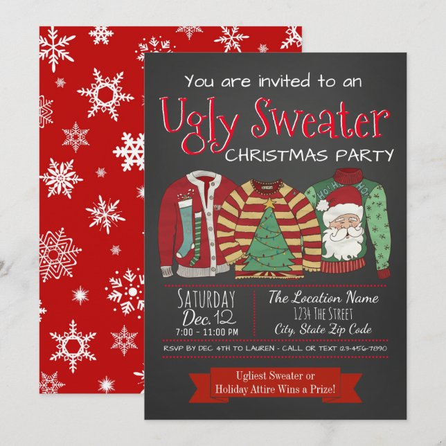 Cartes d'invitation pour une fête de Noël avec un  (Devant / Derrière)