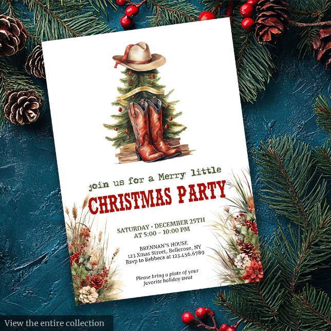 Cartes d'invitation pour une fête de Noël en botte (Cowboy boots Christmas party invite rustic style

)