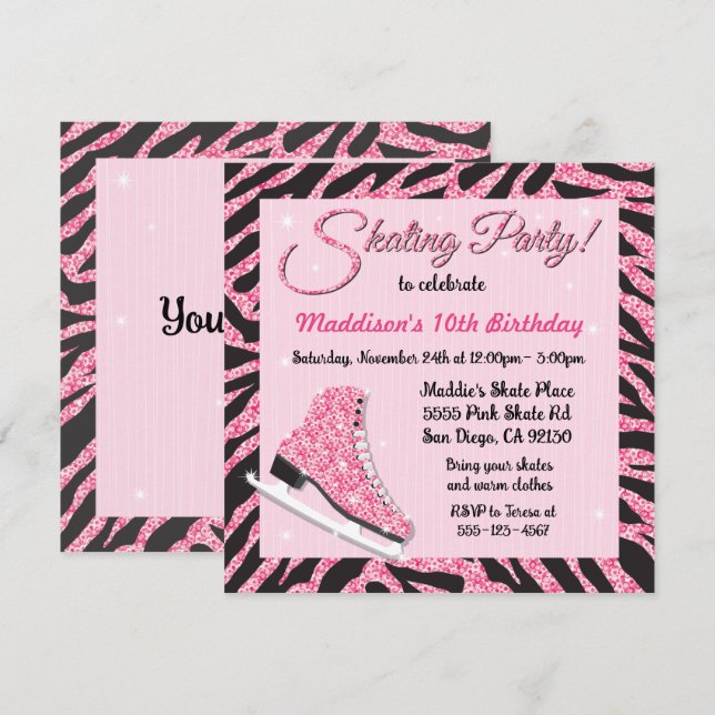 Cartes d'invitation pour une fête de patin à roule (Devant / Derrière)