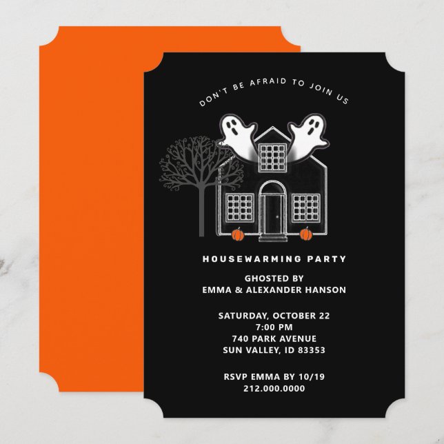 Cartes d'invitation pour une fête de pendaison de  (Devant / Derrière)