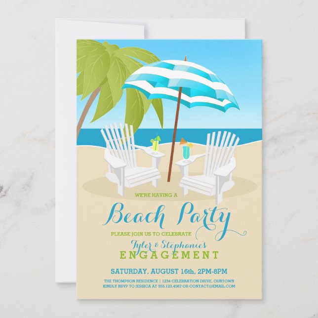 Cartes d'invitation pour une fête de plage amusant (Devant)