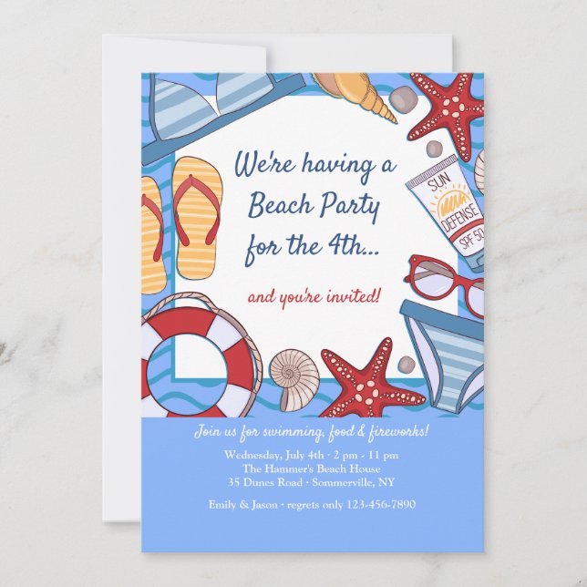 Cartes d'invitation pour une fête de plage en été (Devant)