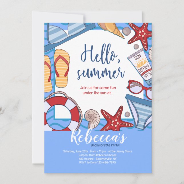 Cartes d'invitation pour une fête de plage estival (Devant)