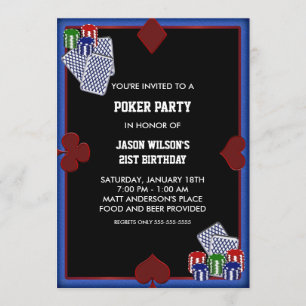 Cartes d'invitation pour une fête de poker d'anniv
