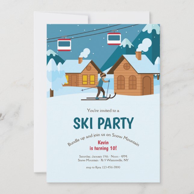 Cartes d'invitation pour une fête de ski (Devant)