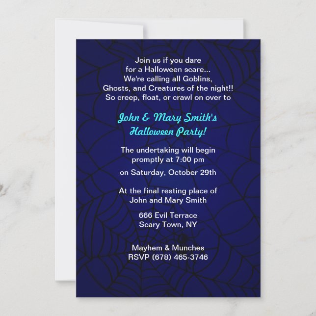 Cartes d'invitation pour une fête de Spider Web ar (Devant)