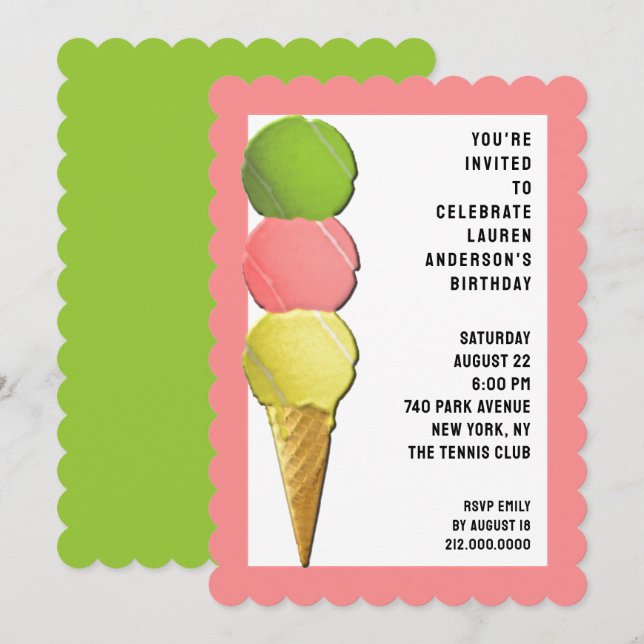 Cartes d'invitation pour une fête de tennis (Devant / Derrière)