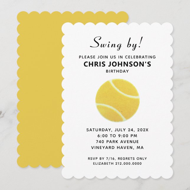 Cartes d'invitation pour une fête de tennis (Devant / Derrière)