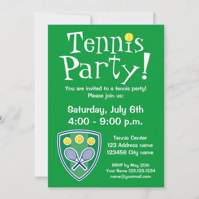 Cartes d'invitation pour une fête de tennis pour u (Devant)
