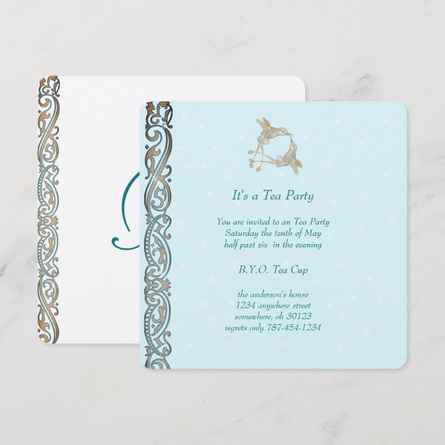 Cartes d'invitation pour une fête de thé Art Nouve (Devant / Derrière)