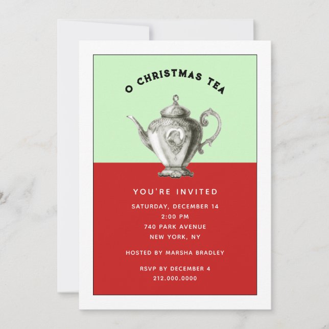 Cartes d'invitation pour une fête de thé des Fêtes (Devant)