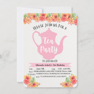 Cartes d'invitation pour une fête de thé pour fill