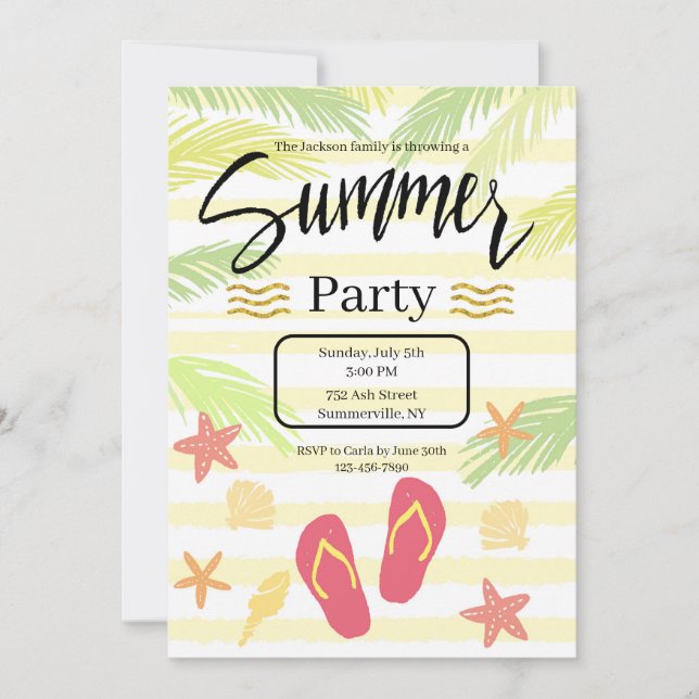 Cartes d'invitation pour une fête d'été (Devant)