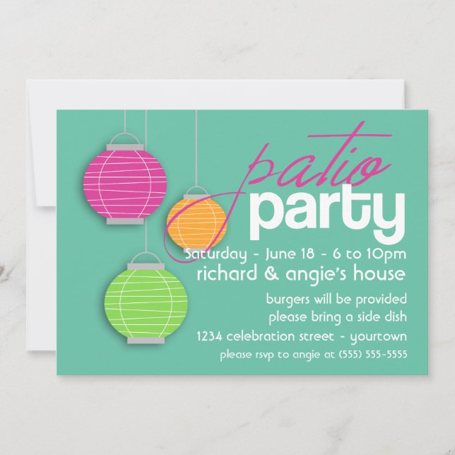 Cartes d'invitation pour une fête d'été sur la ter (Devant)