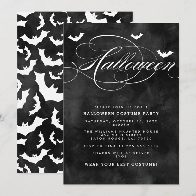 Cartes d'invitation pour une fête d'Halloween de c (Devant / Derrière)