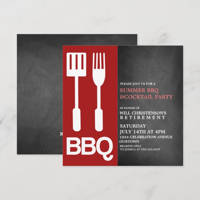 Cartes d'invitation pour une fête estivale de BBQ (Devant / Derrière)