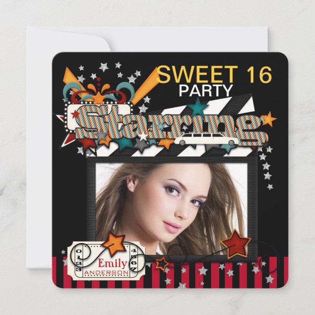 Cartes d'invitation pour une fête sucrée de seize  (Devant)