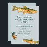 Cartes d'invitation pour une fête sur le thème de<br><div class="desc">Cartons d'invitation pour une fête d'adultes pour un pêcheur. Truite mouchetée et leurre de pêche à la mouche sur papier gris-bleu avec texte sombre. À utiliser pour une célébration d'anniversaire ou de retraite pour l'homme qui vit pour la pêche. Personnalisez le texte en deux sections avec un texte imprimé en...</div>