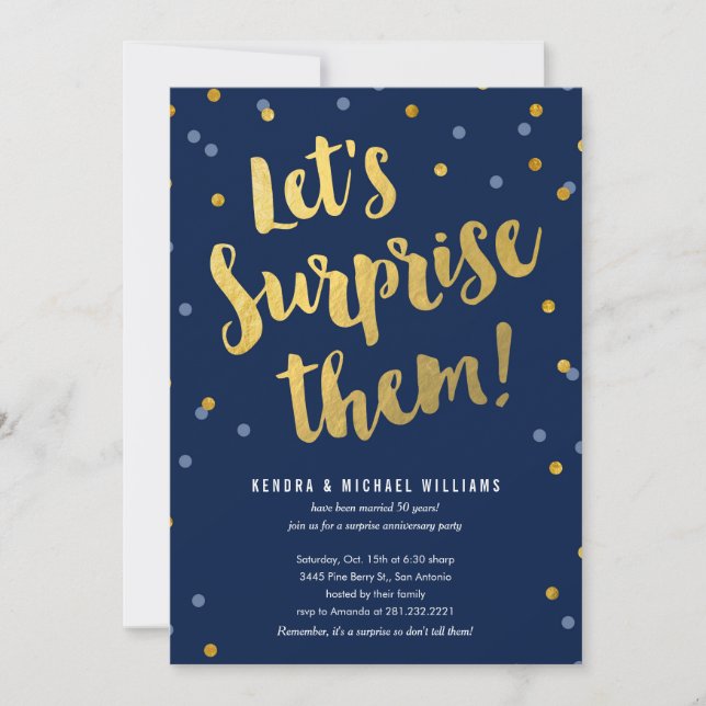 Cartes d'invitation pour une fête surprise de coup (Devant)
