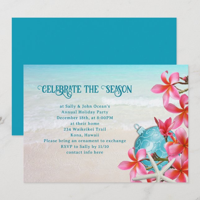 Cartes d'invitation pour une fête tropicale de vac (Devant / Derrière)