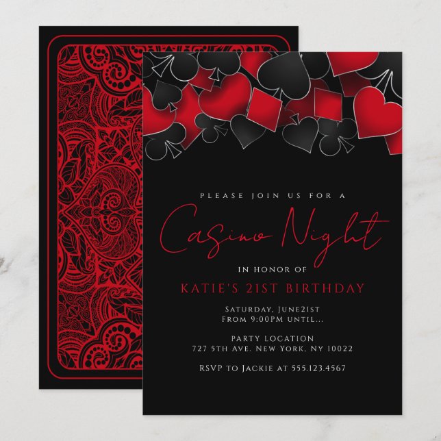 Cartes d'invitation pour une soirée casino (Devant / Derrière)