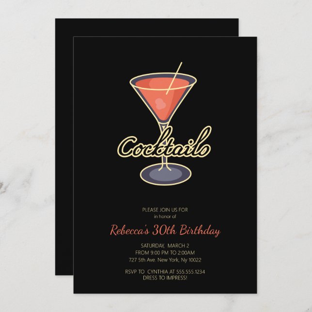 Cartes d'invitation pour une soirée cocktail de st (Devant / Derrière)