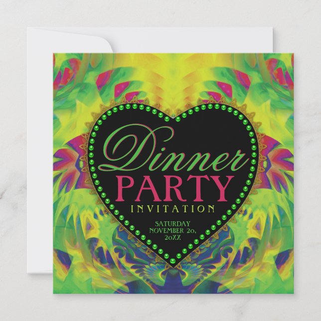Cartes d'invitation pour une soirée de dîner d'amo (Devant)